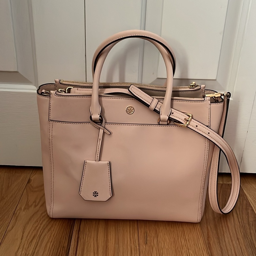 NWOT Tory Burch Saffiano Leather Pink Robinson double zip tote bag - Picture 7 of 16